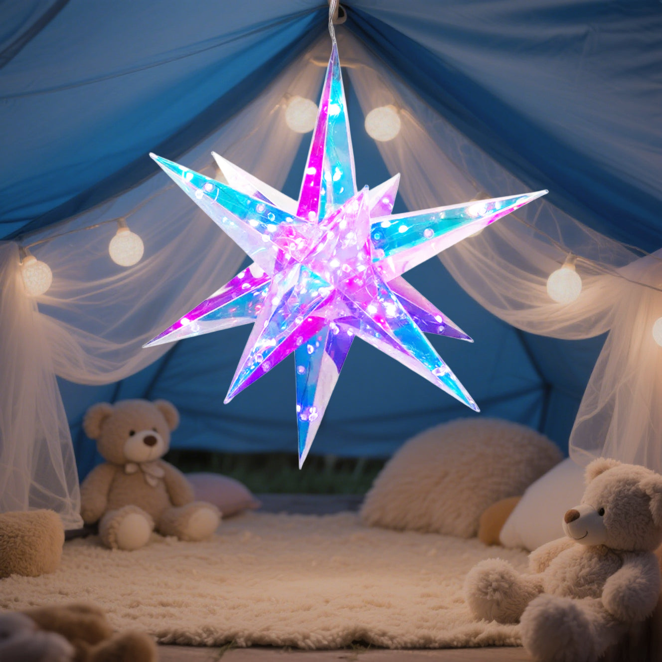 23" Colorful Hanging Iridescent Moravian Star Light