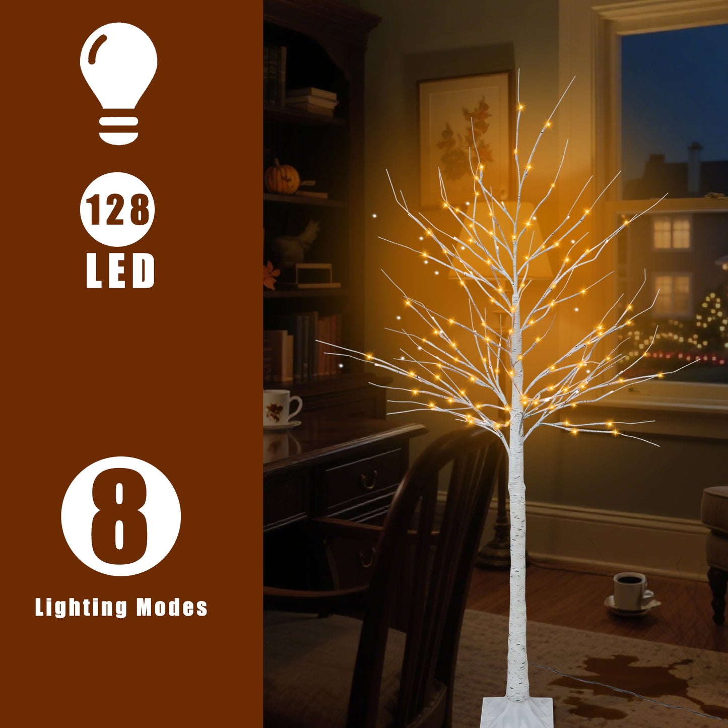 6 FT 128 LED Artificial Birch Tree Lights(Plug In)