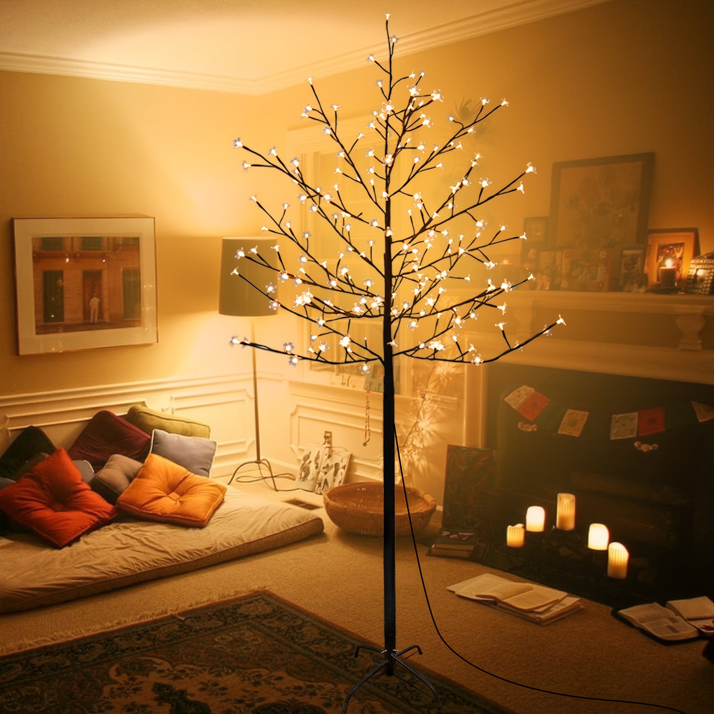 6 Ft 200 LED Warm White Cherry Blossom Artificial Tree Lights