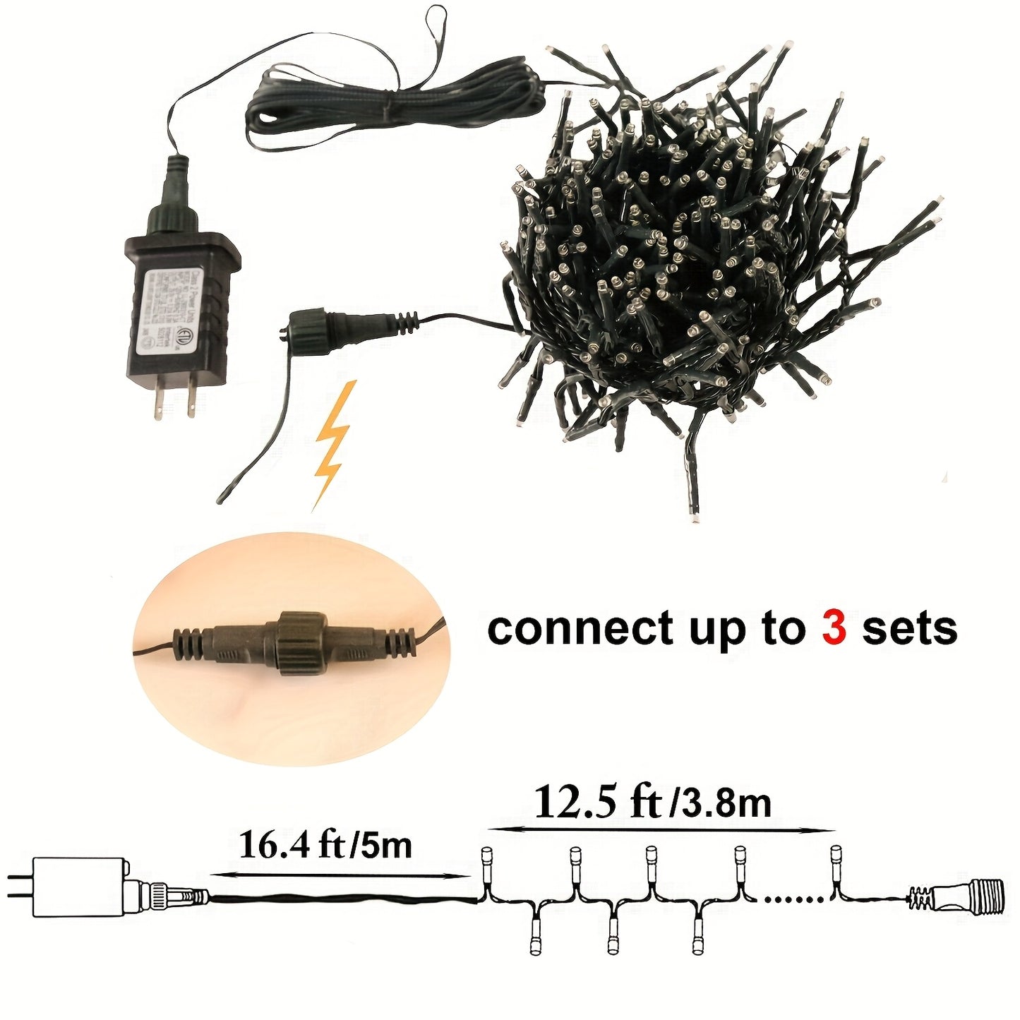 12.5FT 380 LED Connectable Cluster String Lights