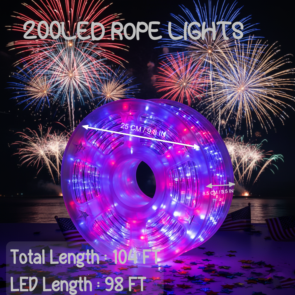 100Ft Red & Blue Rope String Lights
