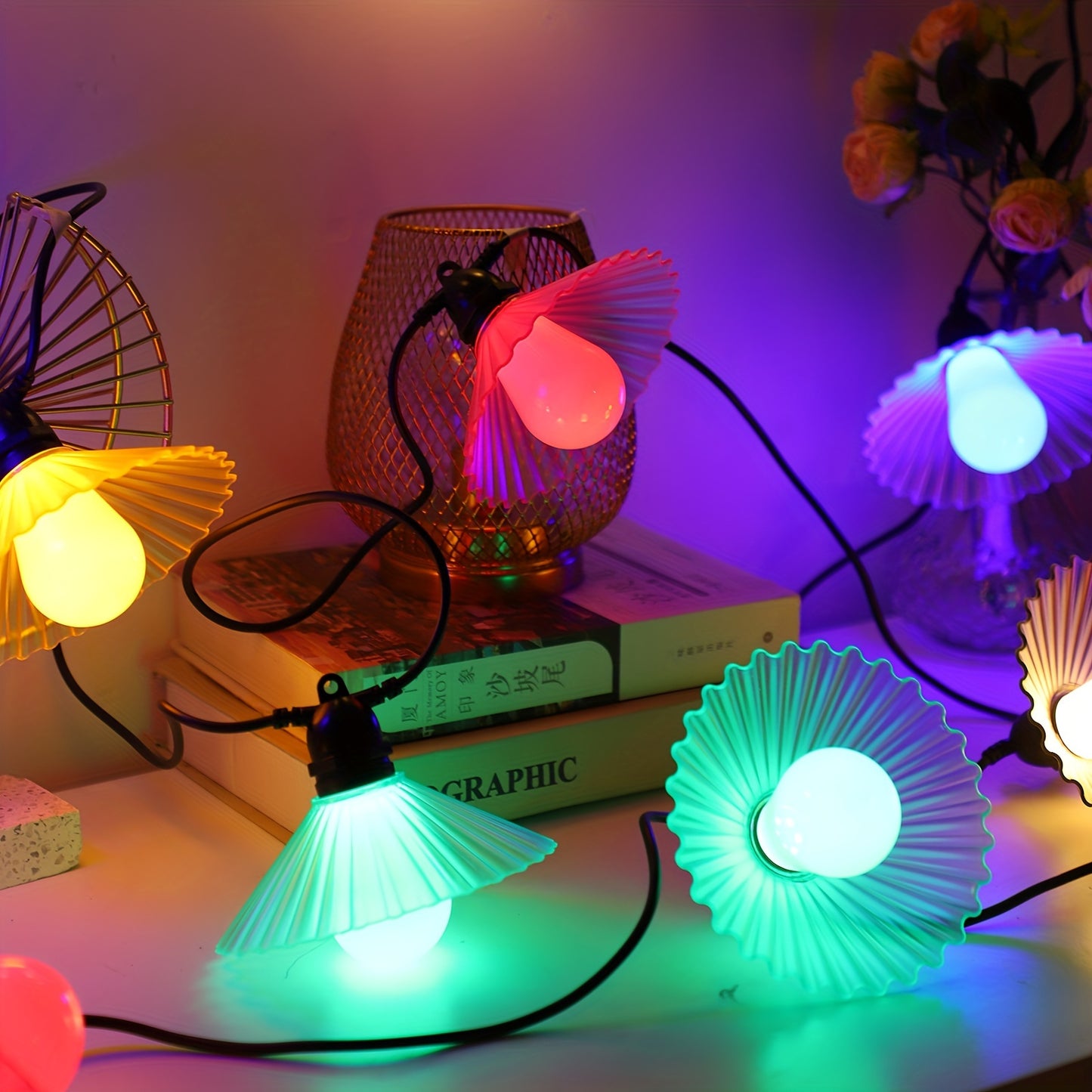 16.4 FT 10 LED String Lights with Multi-Petal Shades