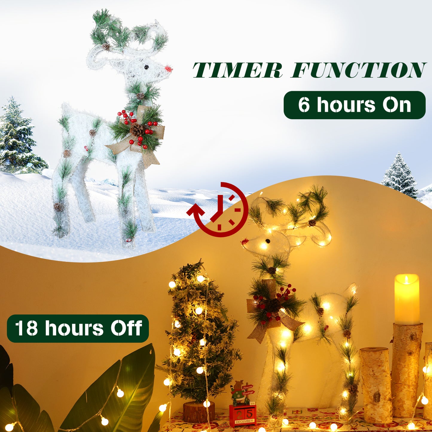 2.3FT White Snow-Frosted Standing Reindeer