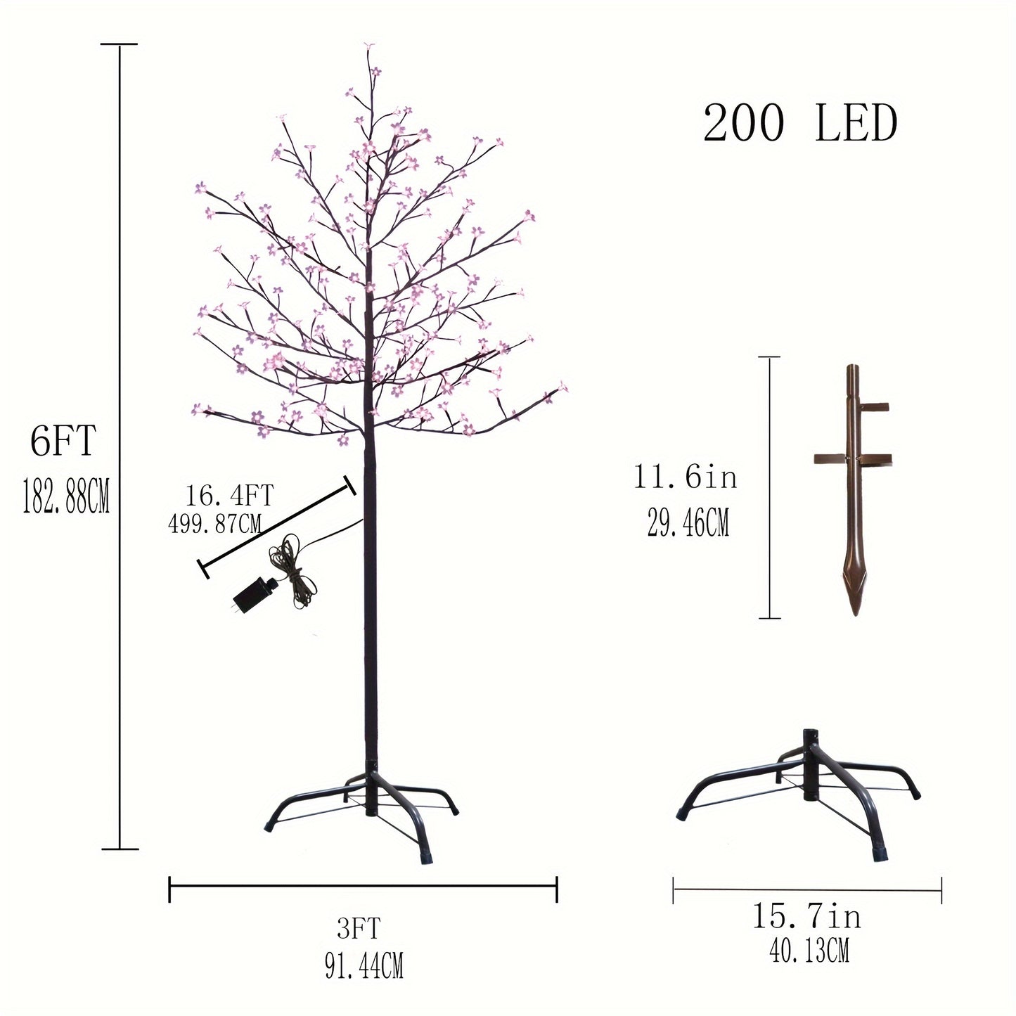 6 Ft 200 LED Cool White Cherry Blossom Artificial Tree Lights