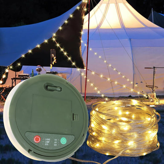 32FT Rechargeable LED Camping String Lights with 8 Modes(Battery/ Solar/ USB)