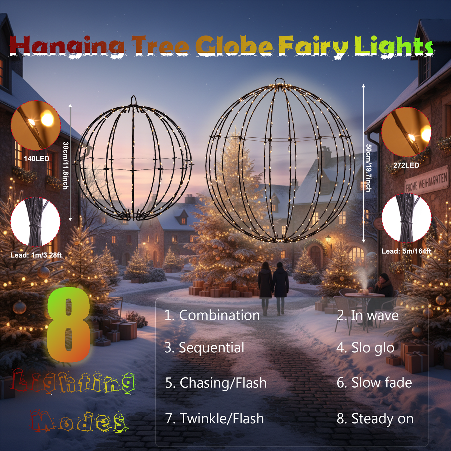 12" Black Christmas Ball Lights