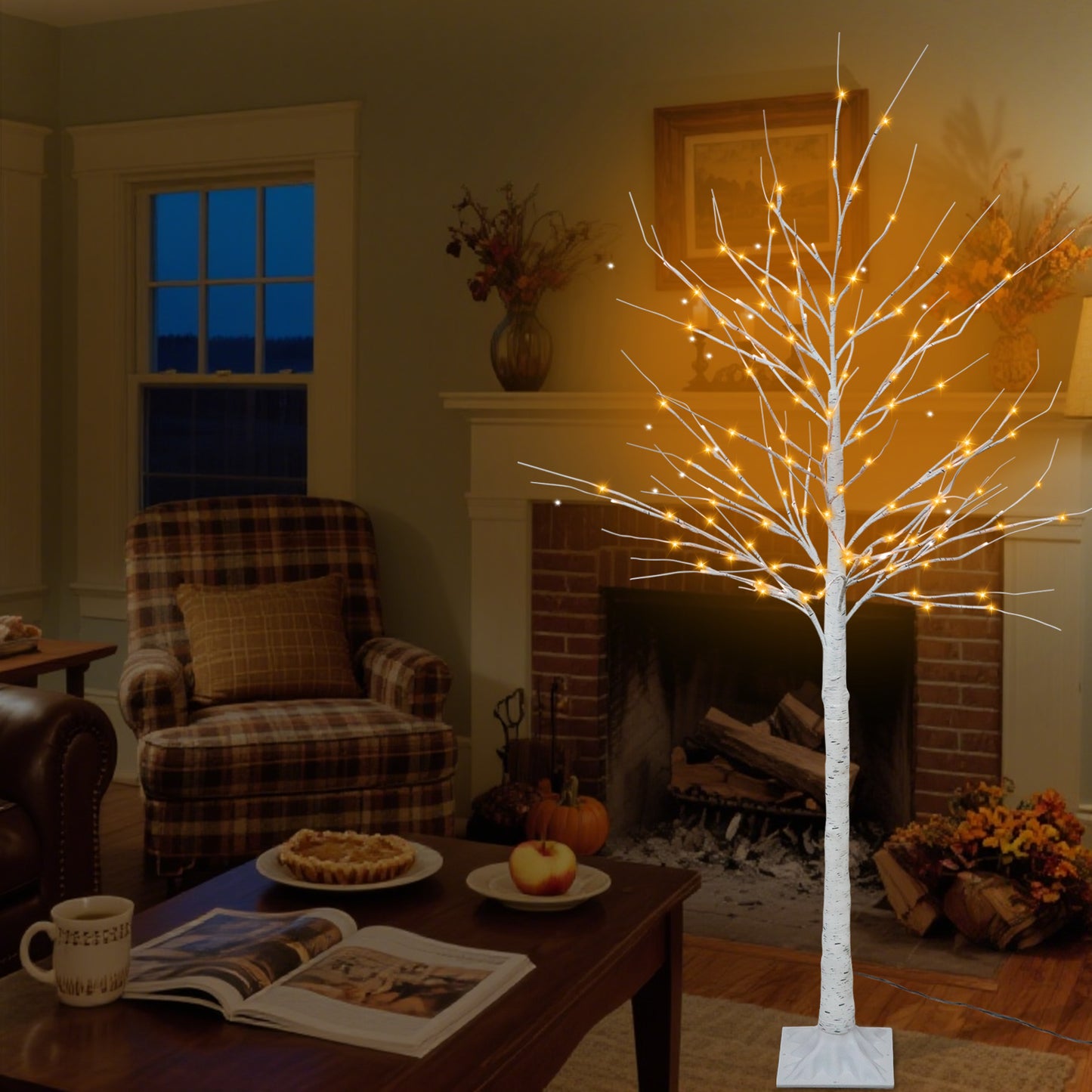 6 FT 128 LED Artificial Birch Tree Lights(Plug In)