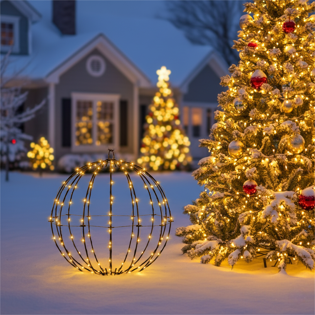 12" Black Christmas Ball Lights