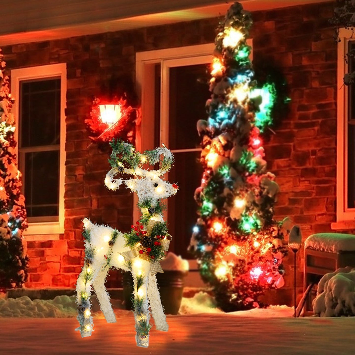 2.3FT White Snow-Frosted Standing Reindeer