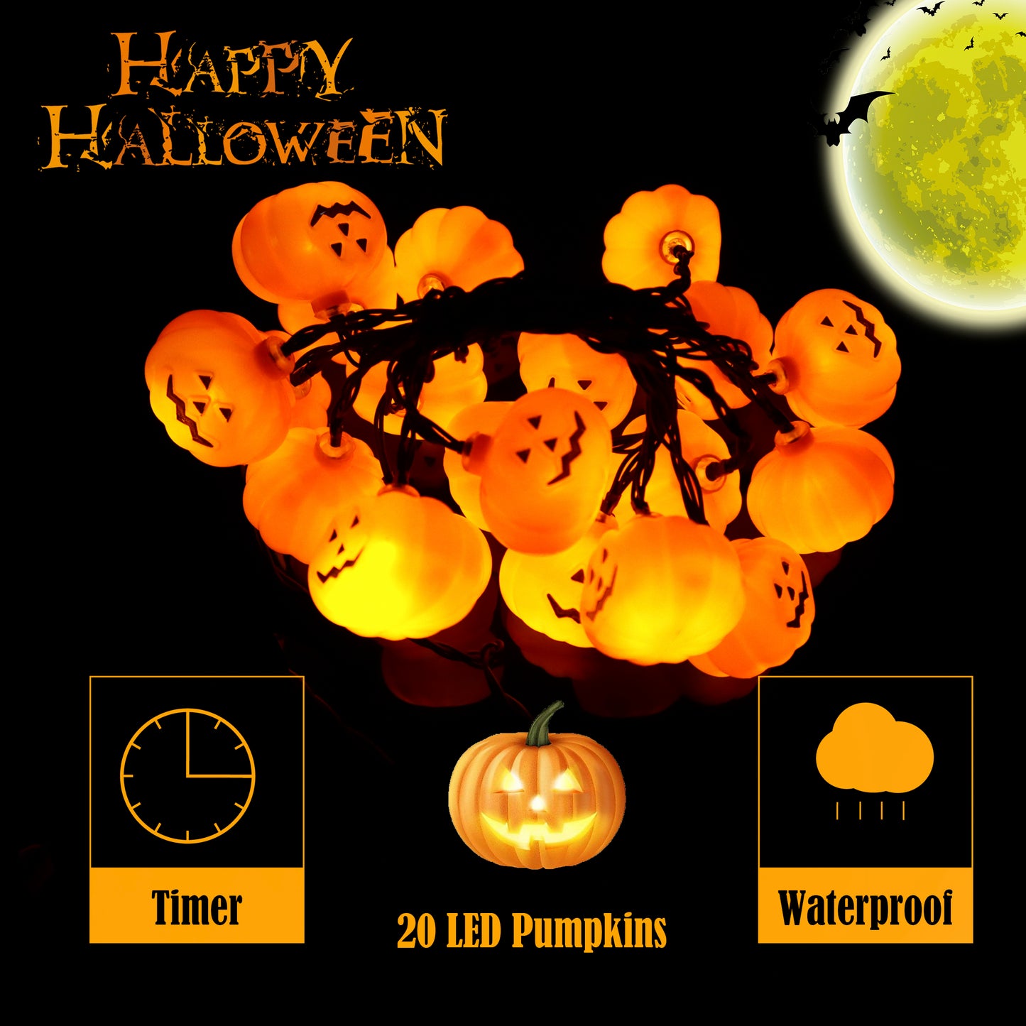 11 FT 20 LED Halloween Pumpkin String Lights