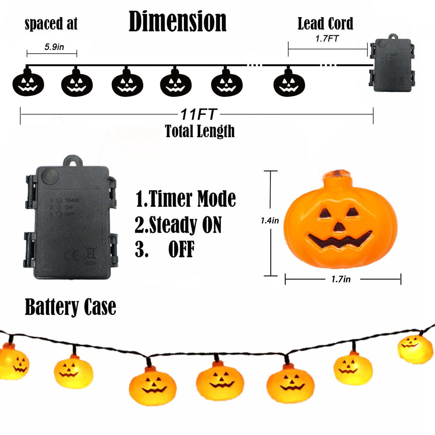 11 FT 20 LED Halloween Pumpkin String Lights