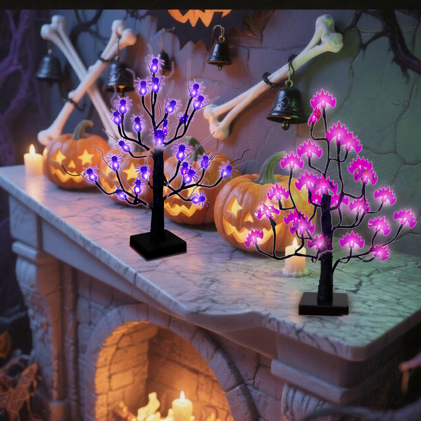 Spooky LED Bonsai Tree with Spiders & Bats