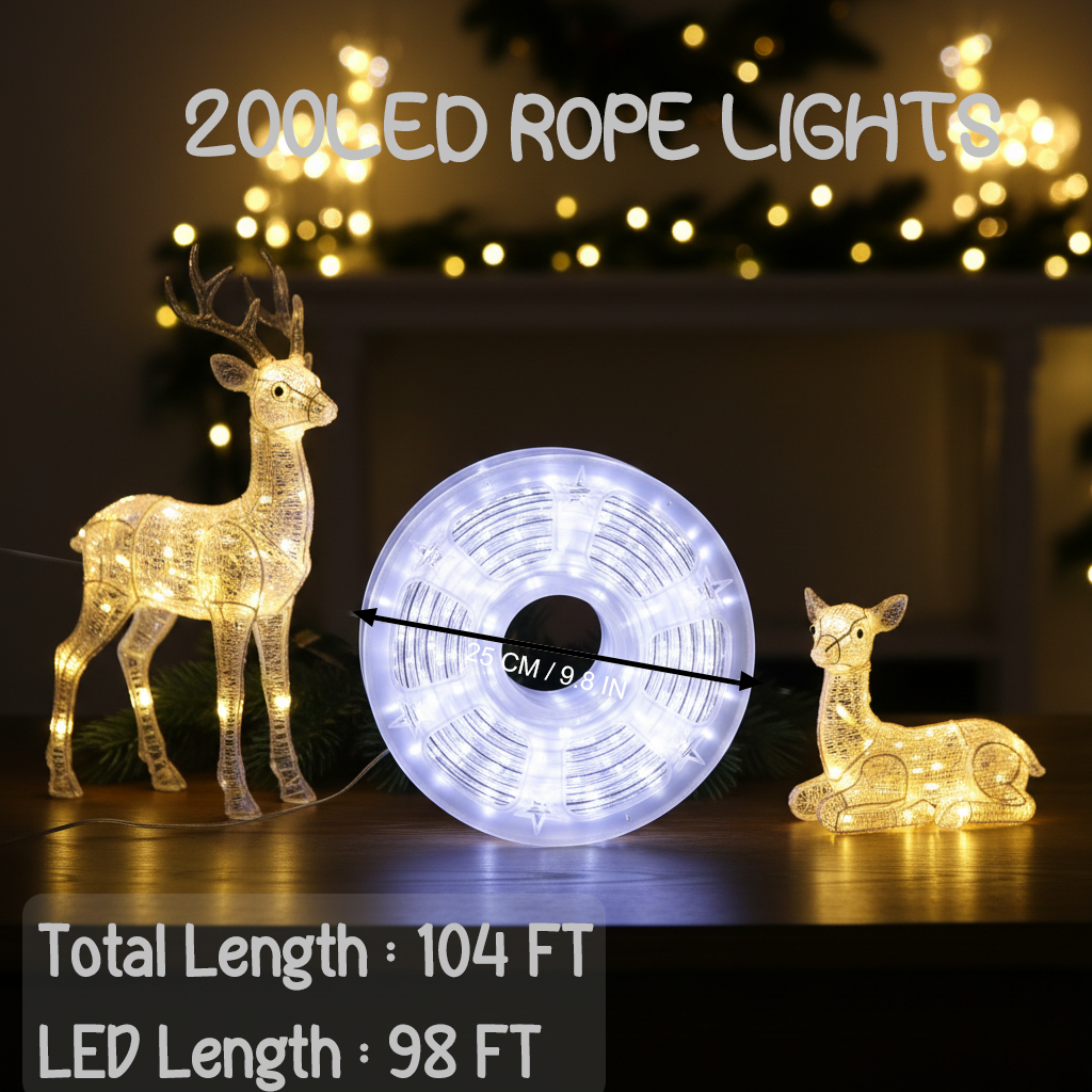 100Ft Cool White Rope String Lights
