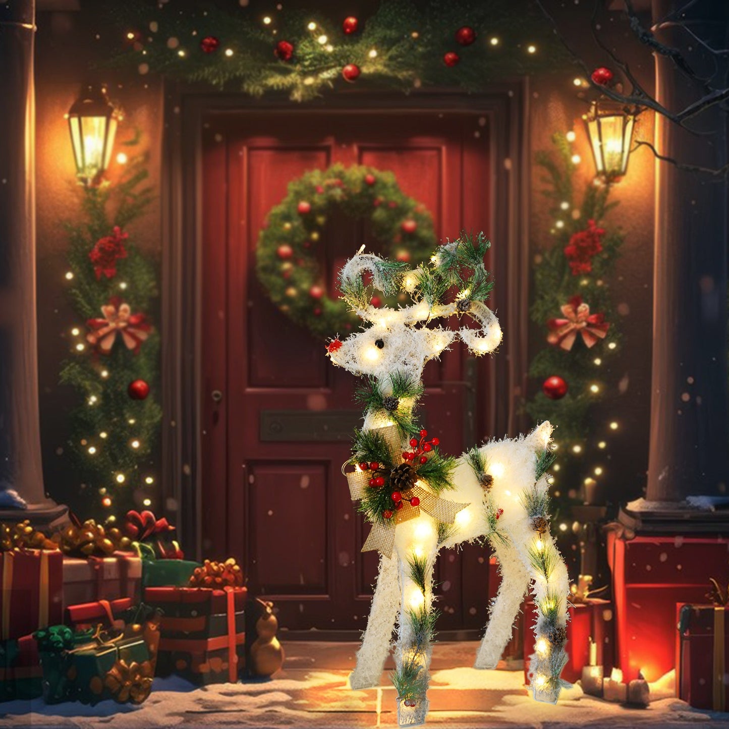 2.3FT White Snow-Frosted Standing Reindeer