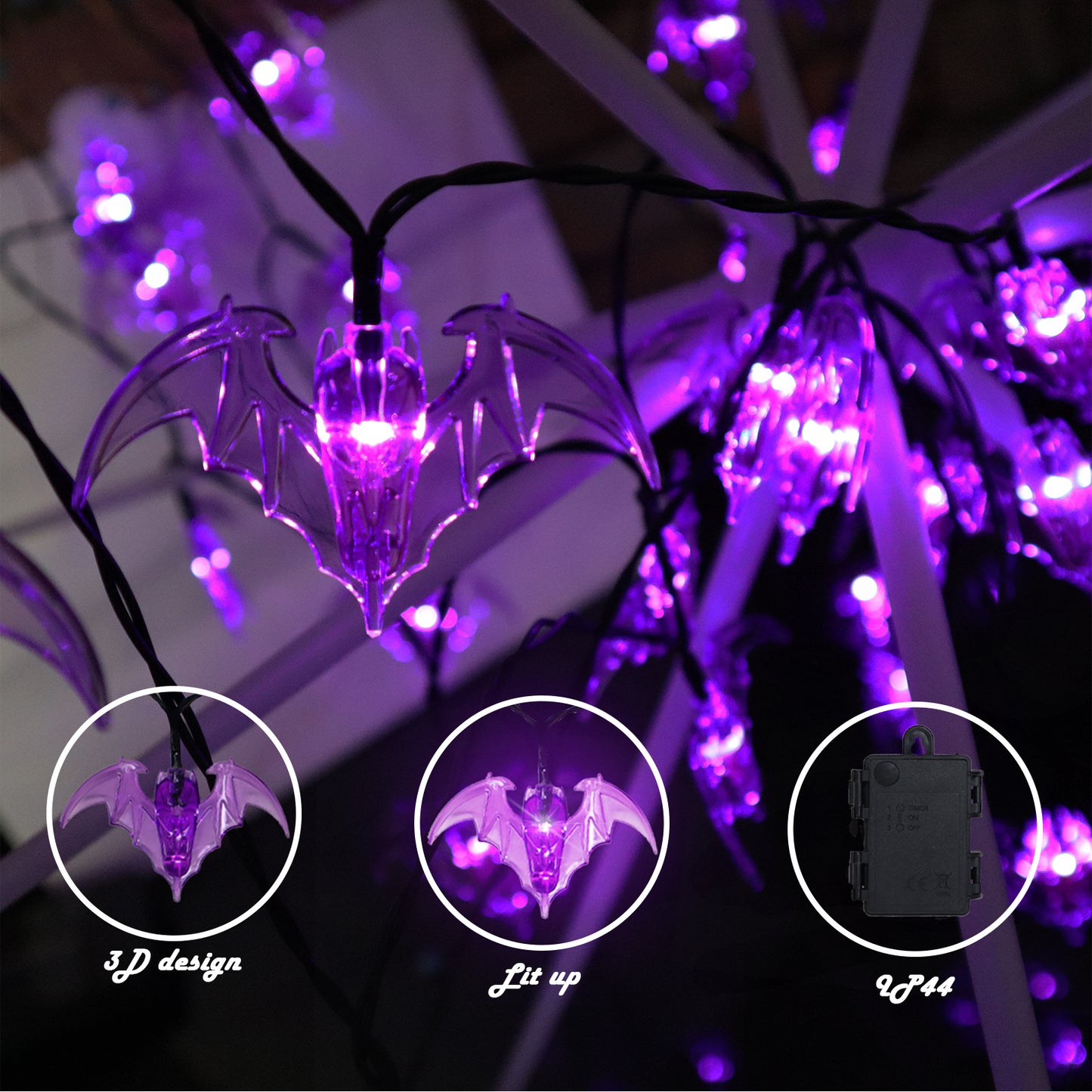 16.5 FT 30 LED Halloween Bat String Lights