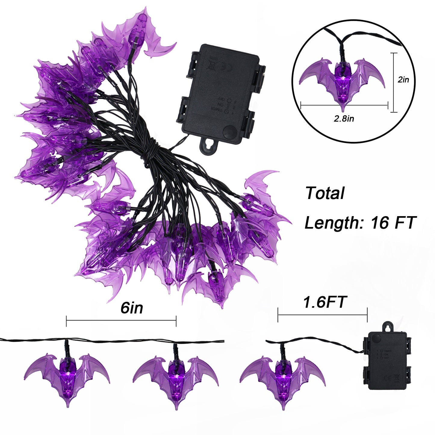 16.5 FT 30 LED Halloween Bat String Lights
