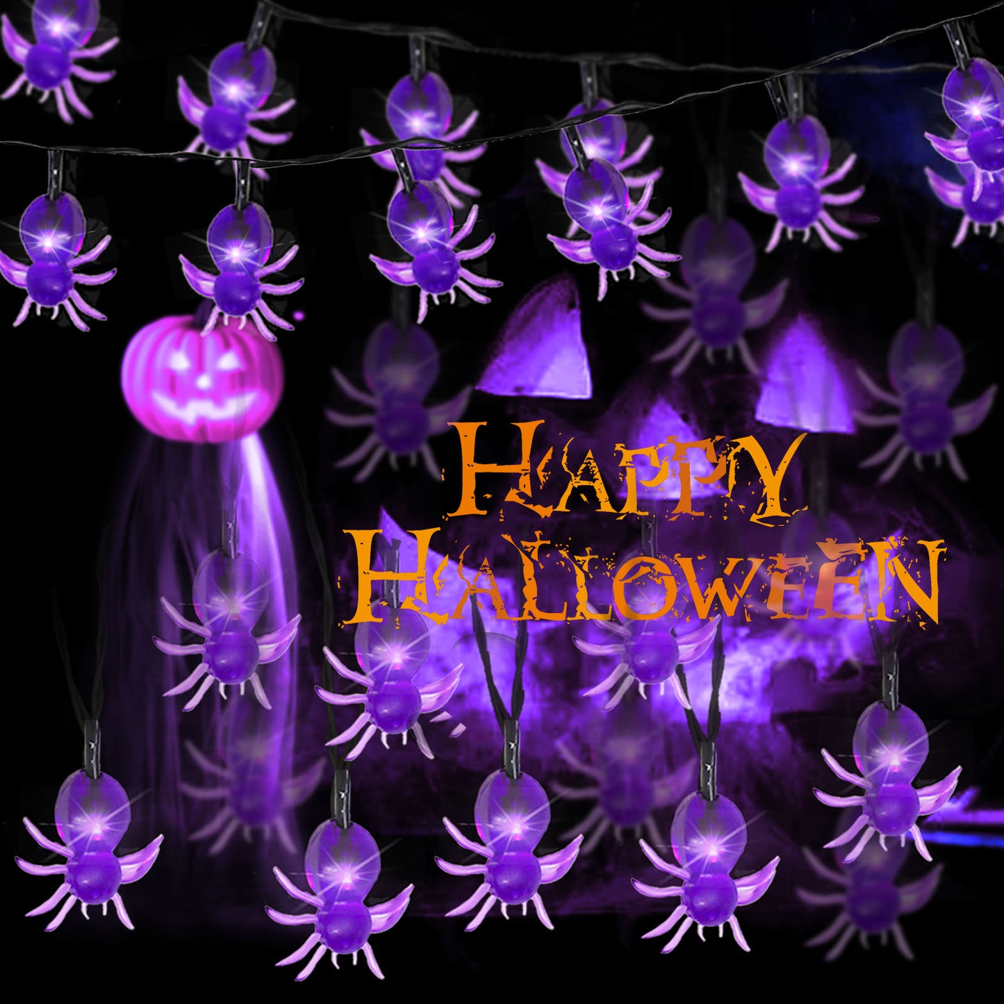16.5 FT 30 LED Halloween Spider String Lights