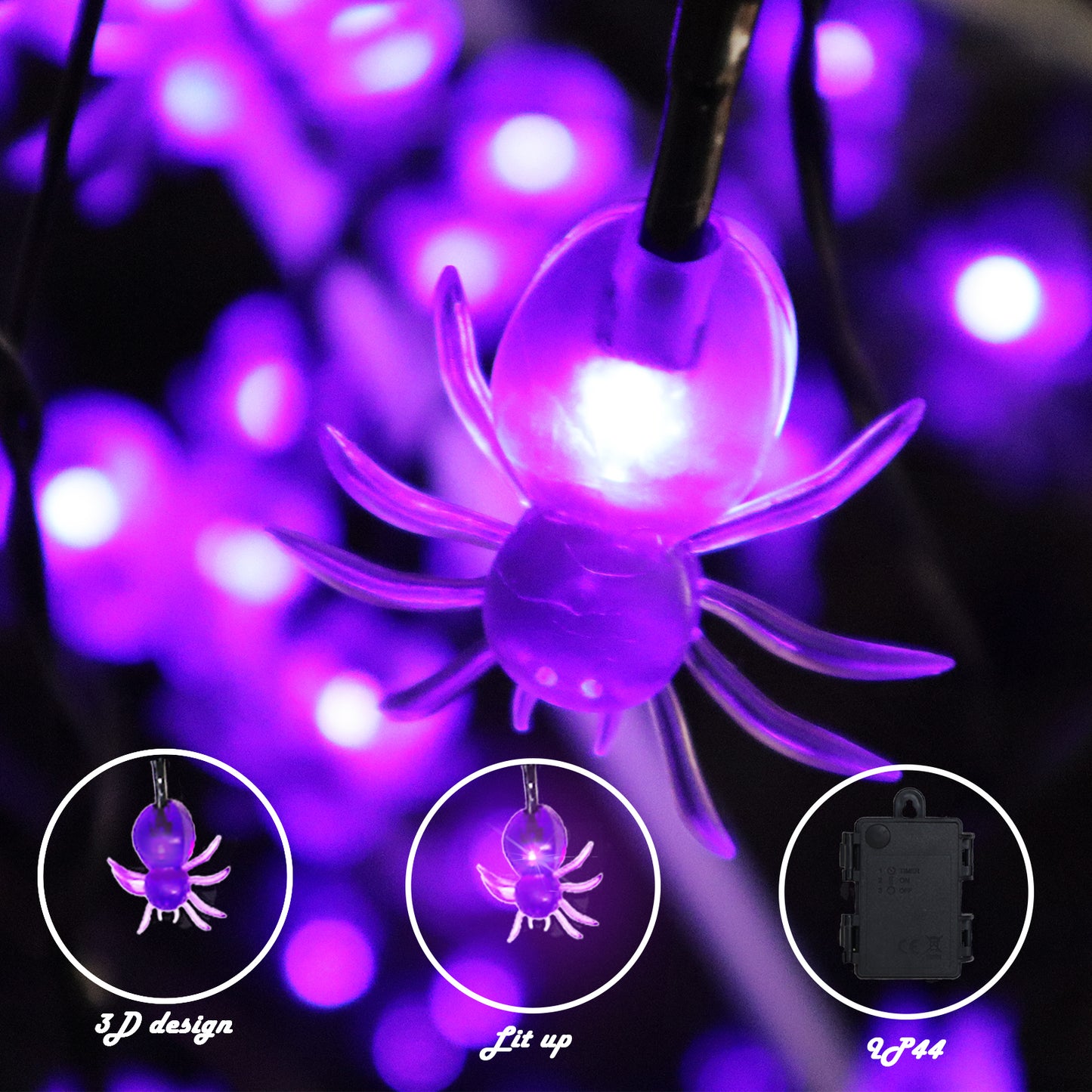 16.5 FT 30 LED Halloween Spider String Lights
