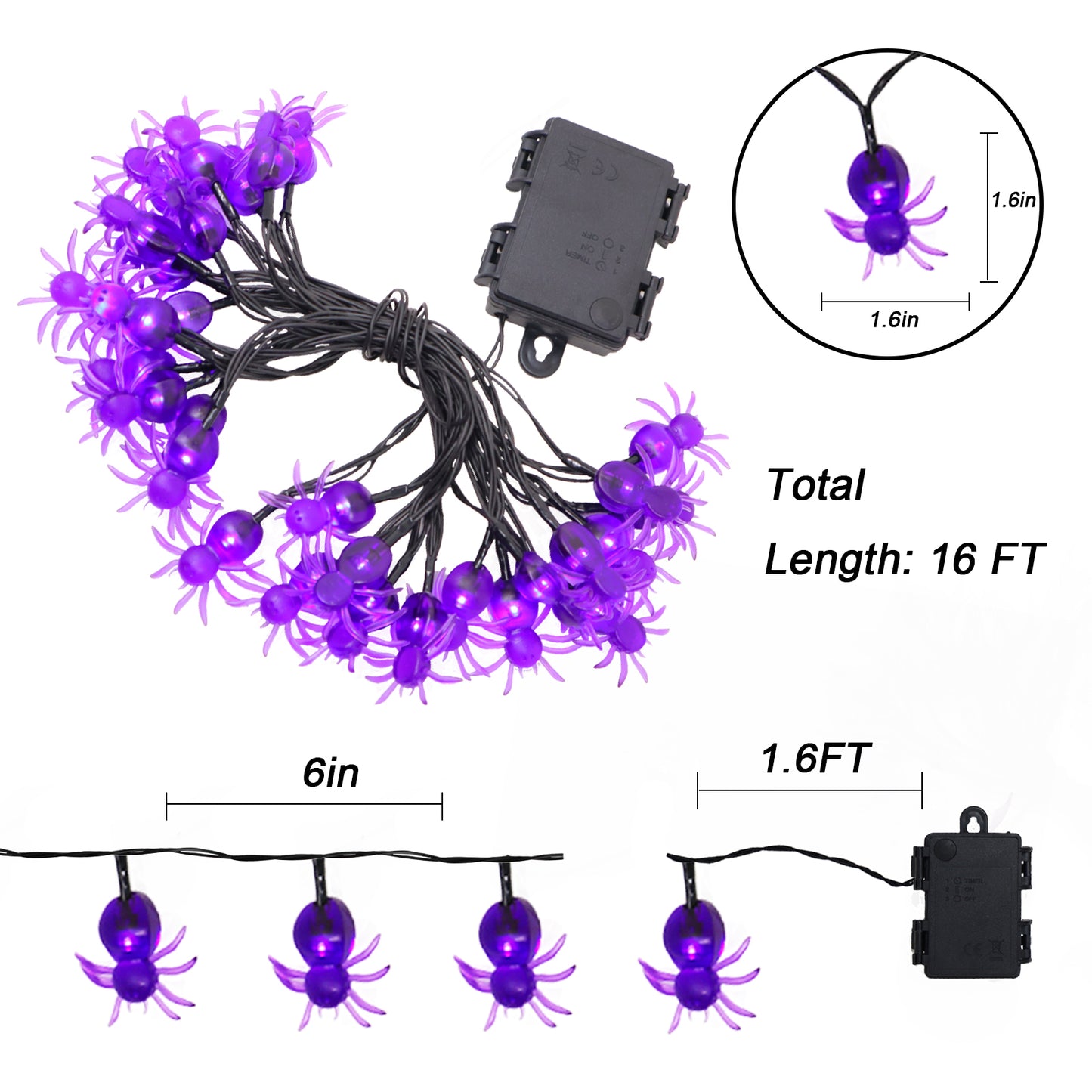 16.5 FT 30 LED Halloween Spider String Lights