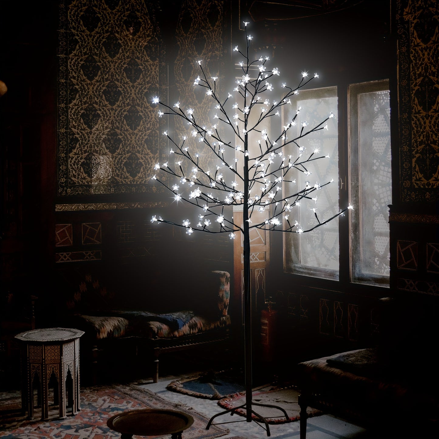 6 Ft 200 LED Cool White Cherry Blossom Artificial Tree Lights