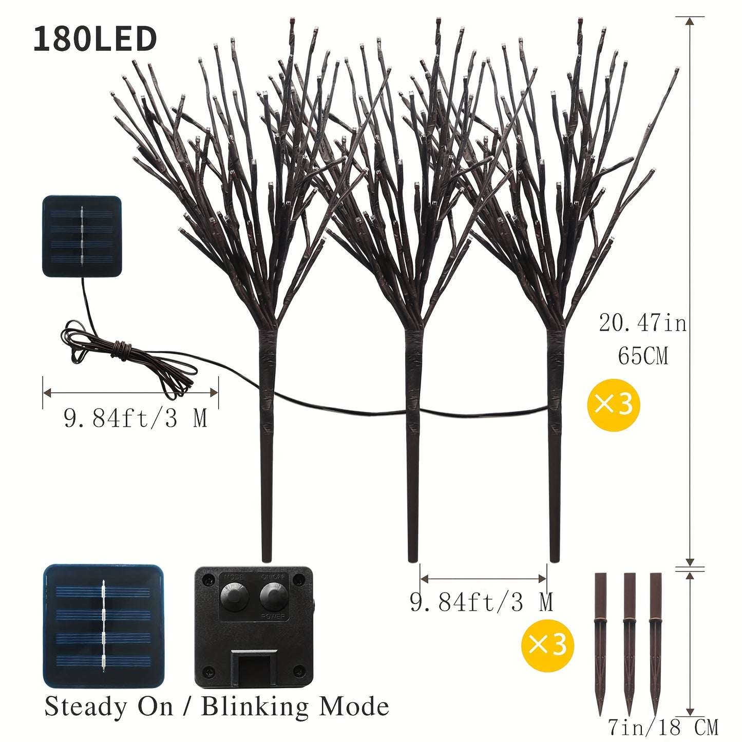 2 Ft Solar Brown Branch LED Tree Lights