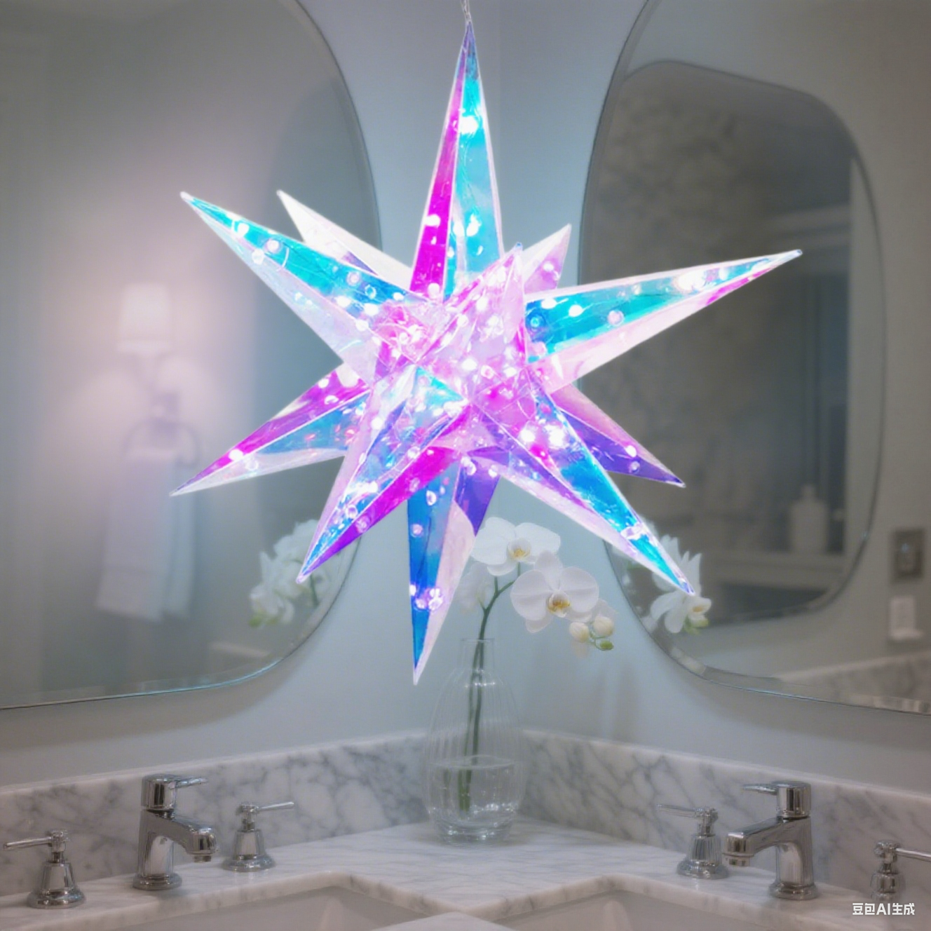 23" Colorful Hanging Iridescent Moravian Star Light