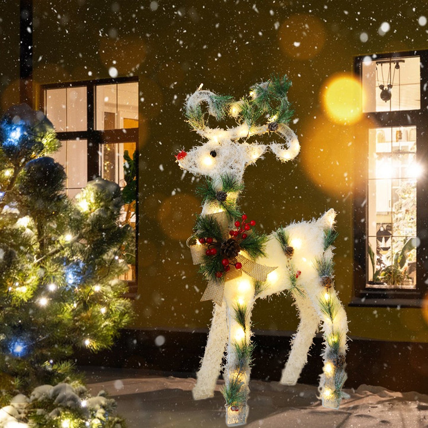 2.3FT White Snow-Frosted Standing Reindeer