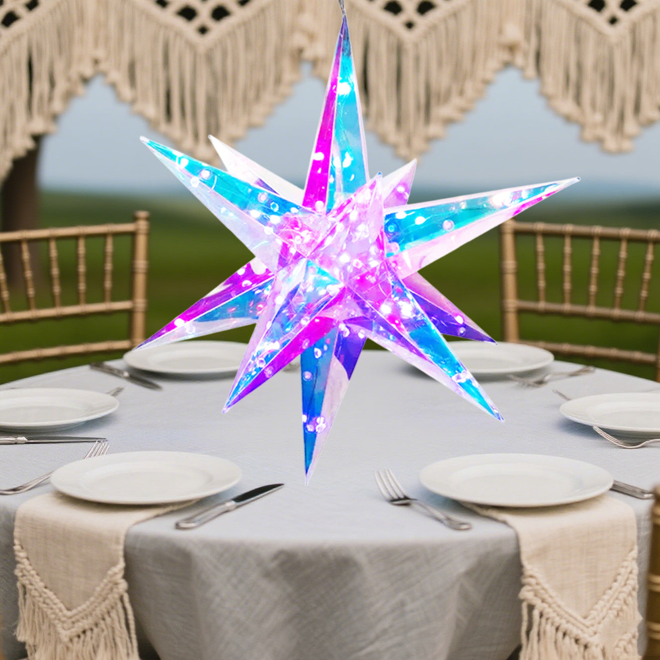 23" Colorful Hanging Iridescent Moravian Star Light