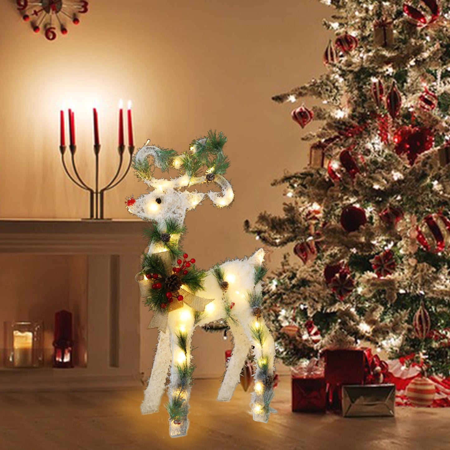 2.3FT White Snow-Frosted Standing Reindeer