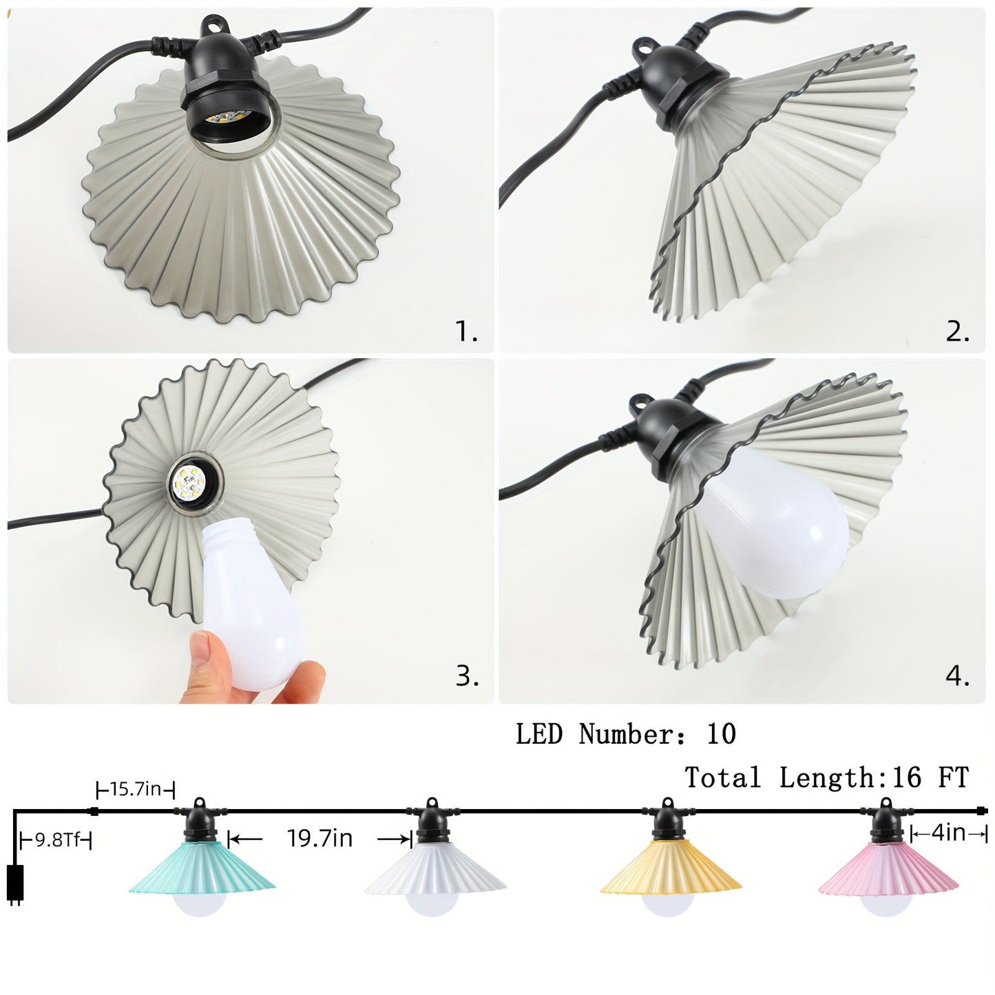 16.4 FT 10 LED String Lights with Multi-Petal Shades