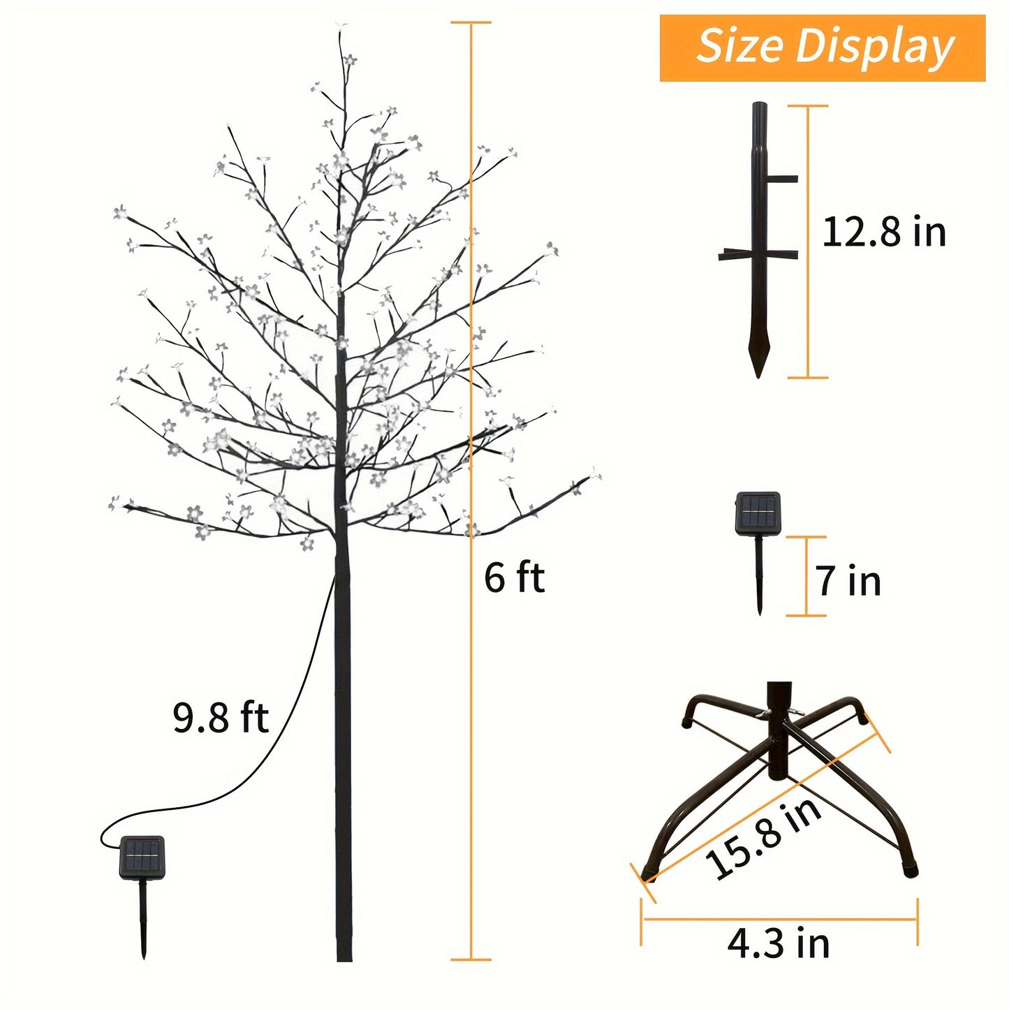 6 Ft 200 LED Warm White Cherry Blossom Artificial Tree Lights