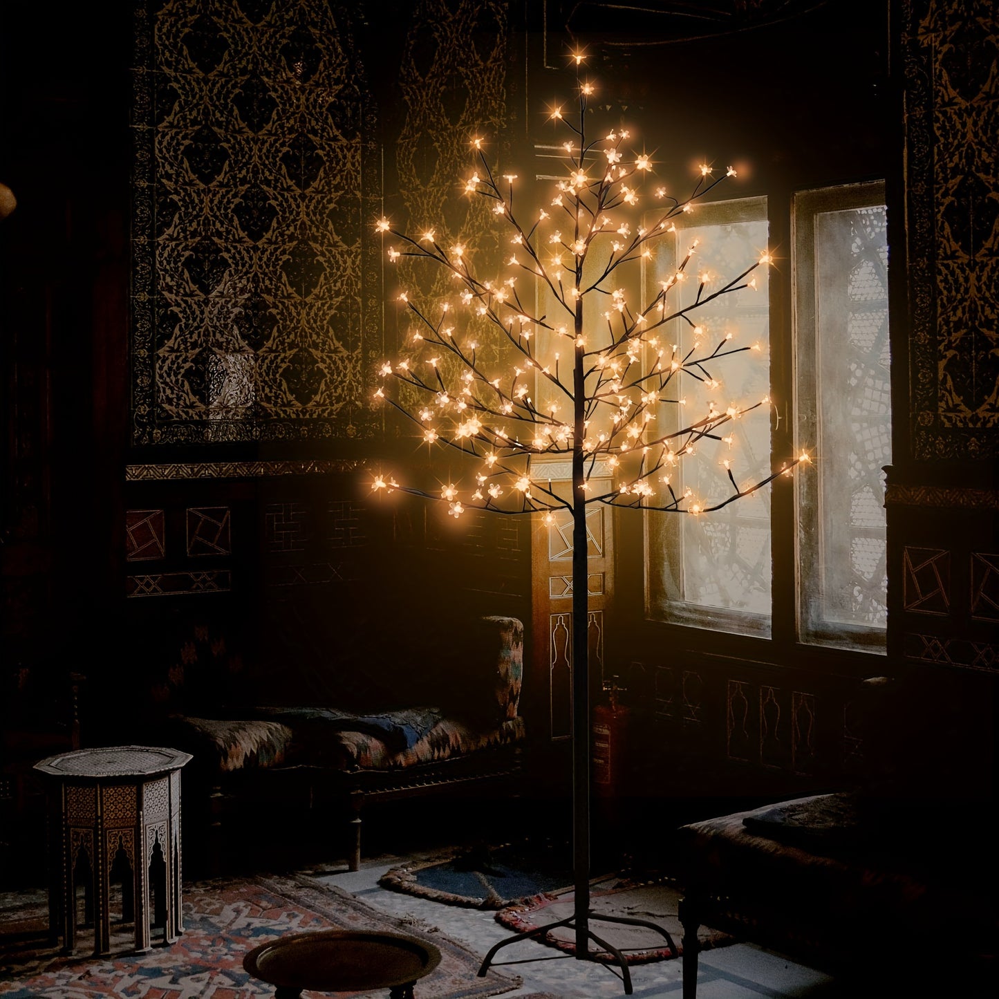 6 Ft 200 LED Warm White Cherry Blossom Artificial Tree Lights