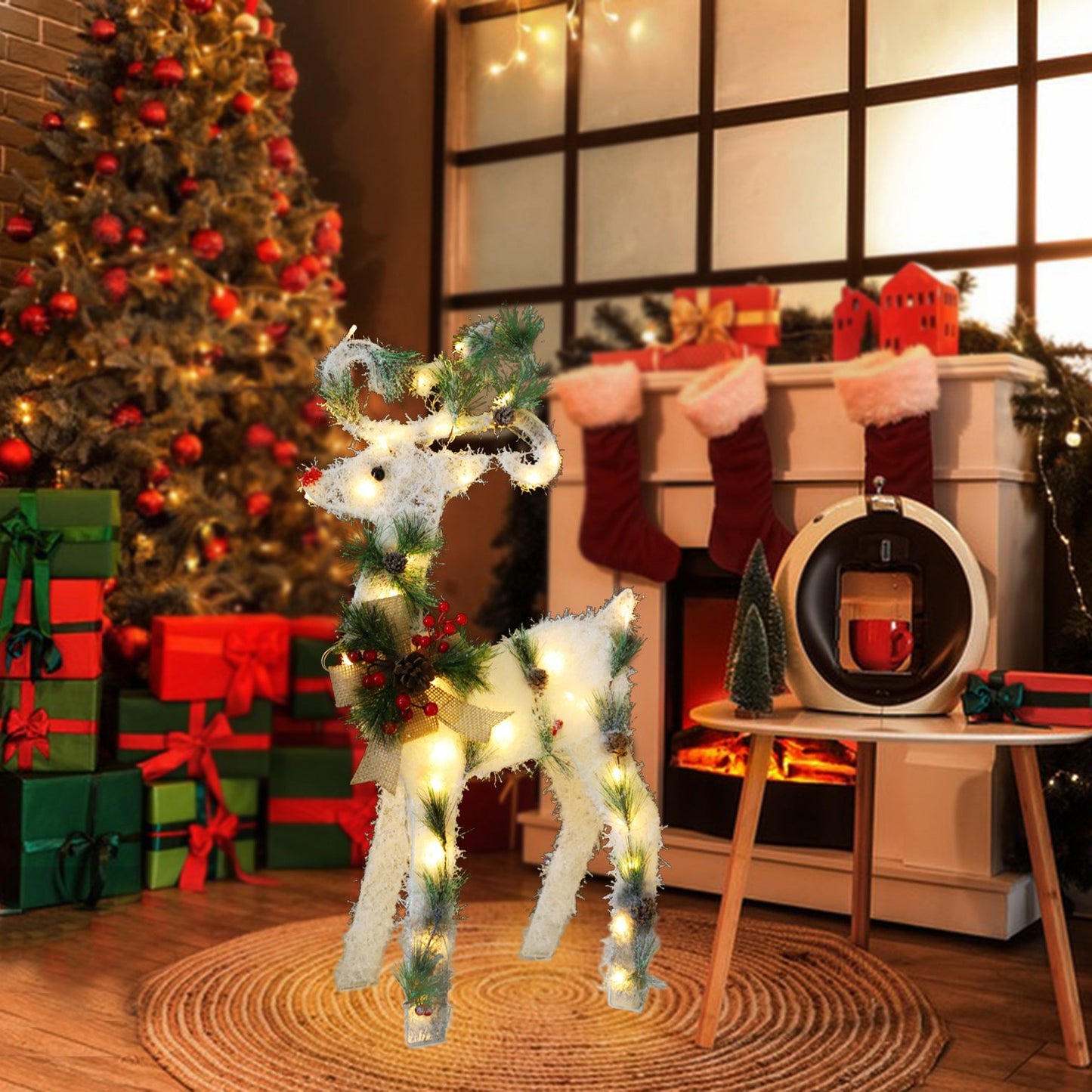 2.3FT White Snow-Frosted Standing Reindeer