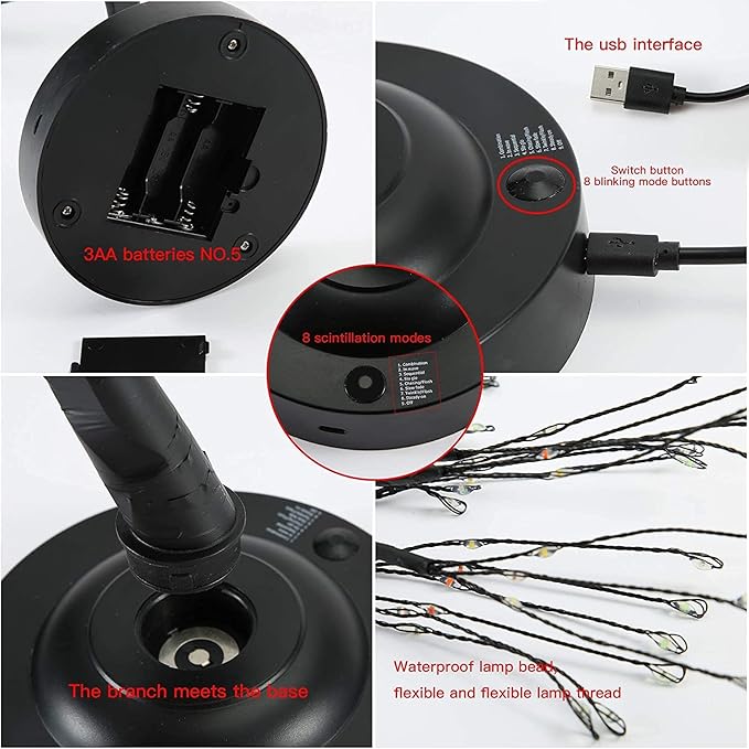 20“ 108 LED Black Wire Fairy Lights with 8 Modes