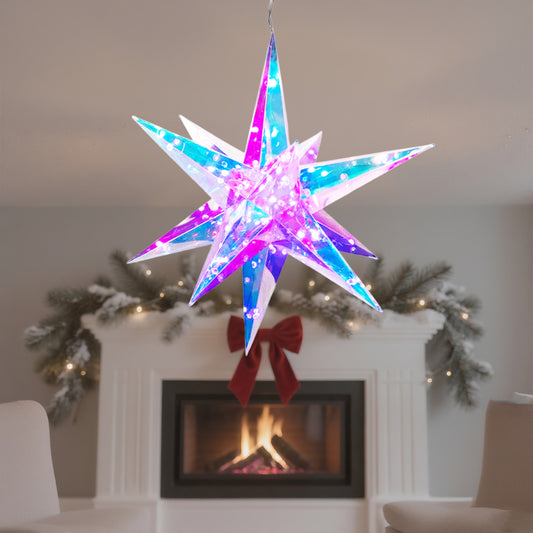 23" Colorful Hanging Iridescent Moravian Star Light