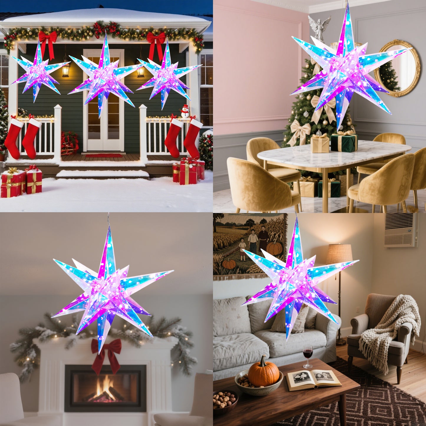 23" Colorful Hanging Iridescent Moravian Star Light