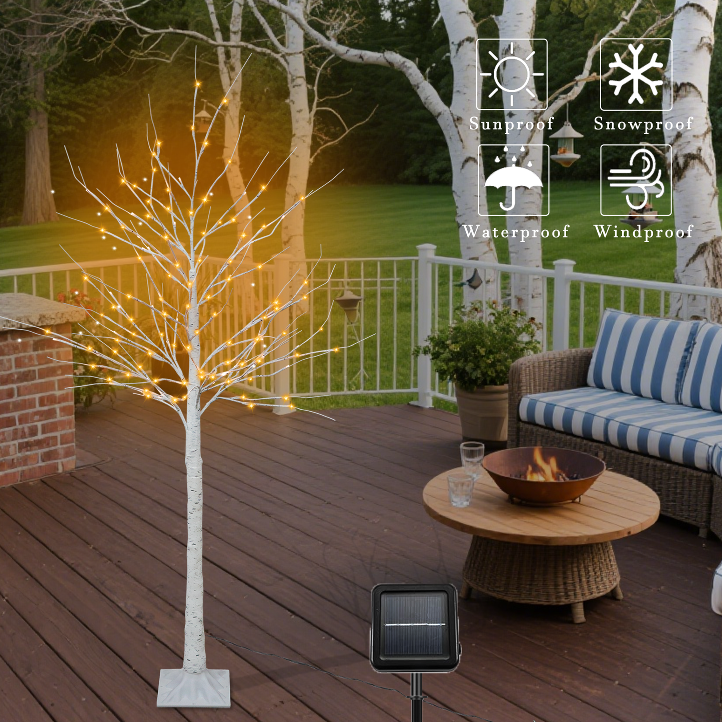 Solar 128 LED Artificial Birch Tree Lights