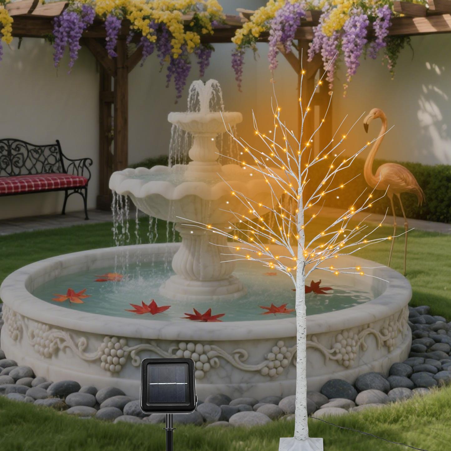 Solar 128 LED Artificial Birch Tree Lights