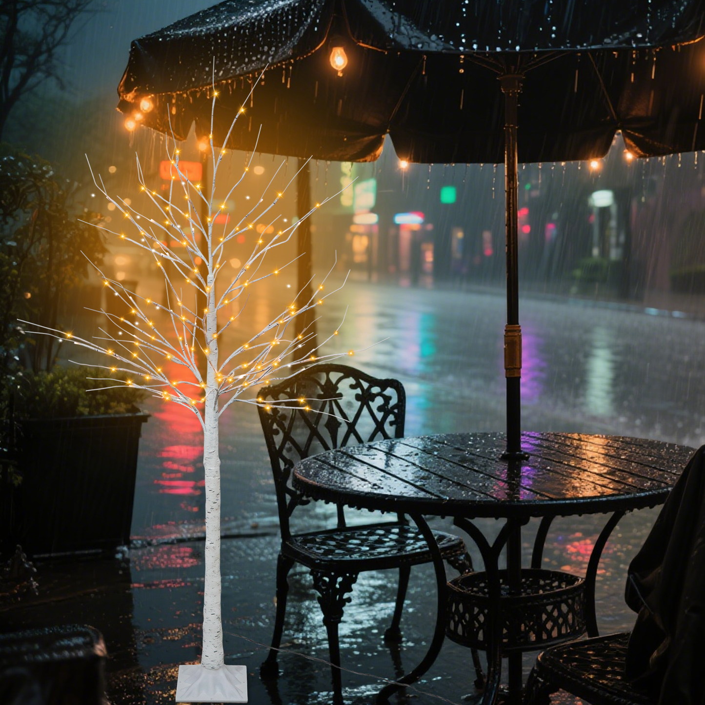 Solar 128 LED Artificial Birch Tree Lights