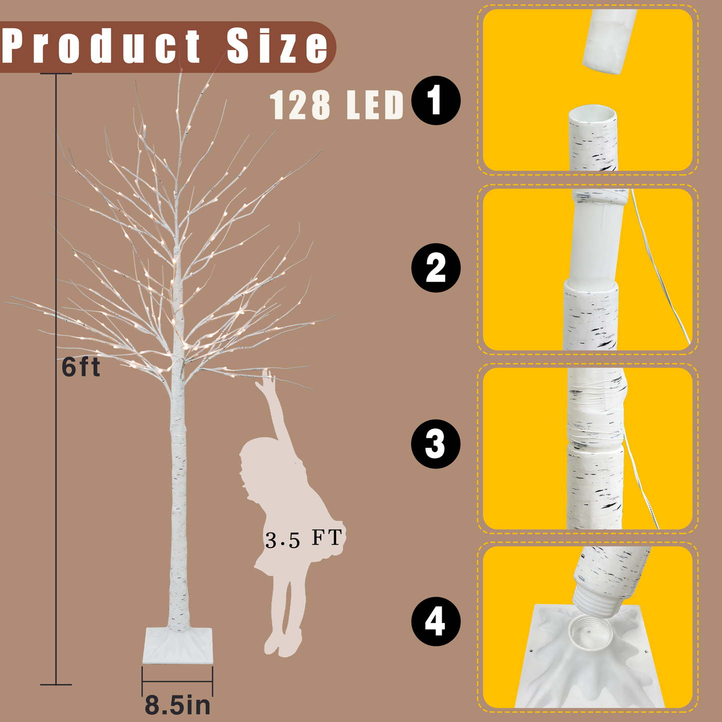 Solar 128 LED Artificial Birch Tree Lights