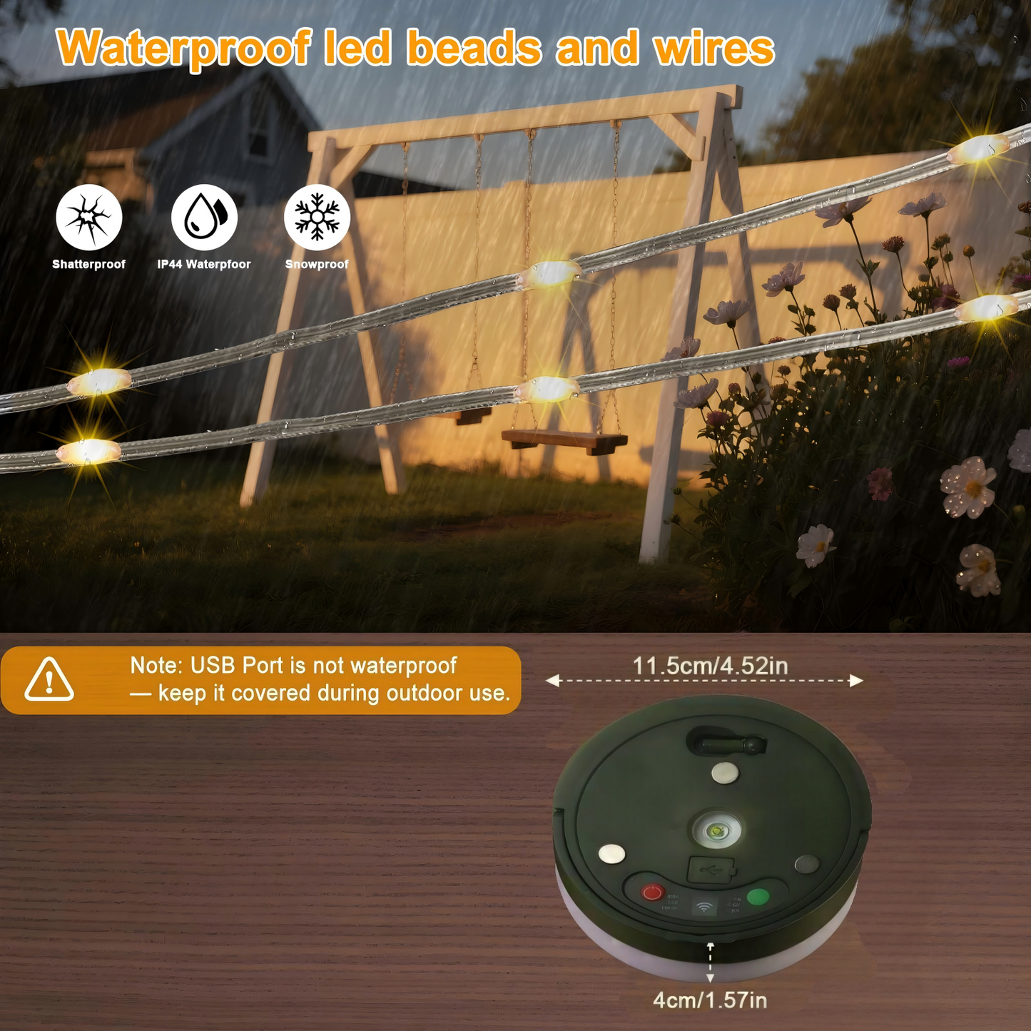 32FT Rechargeable LED Camping String Lights with 8 Modes(Battery/ Solar/ USB)