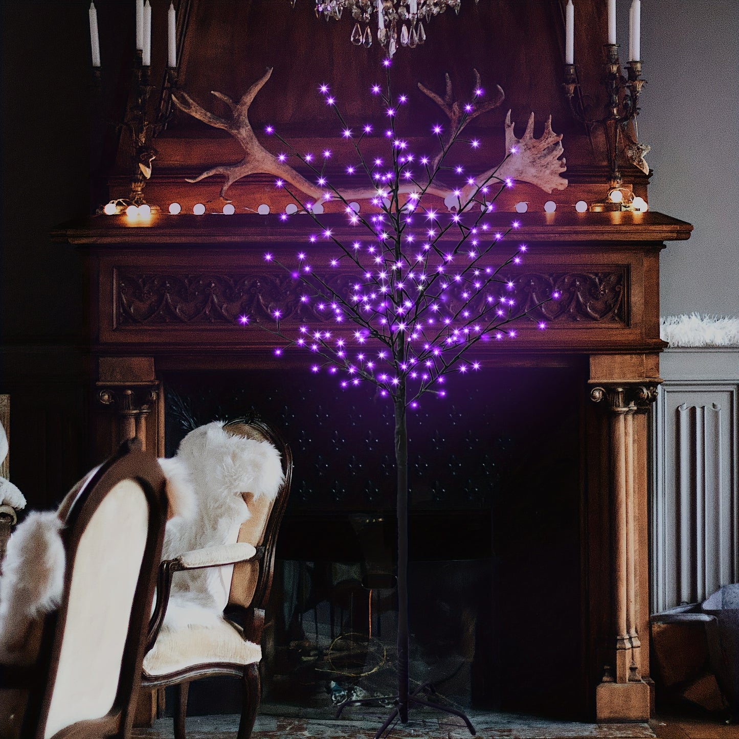 6 Ft 200 LED Purple Cherry Blossom Artificial Tree Lights