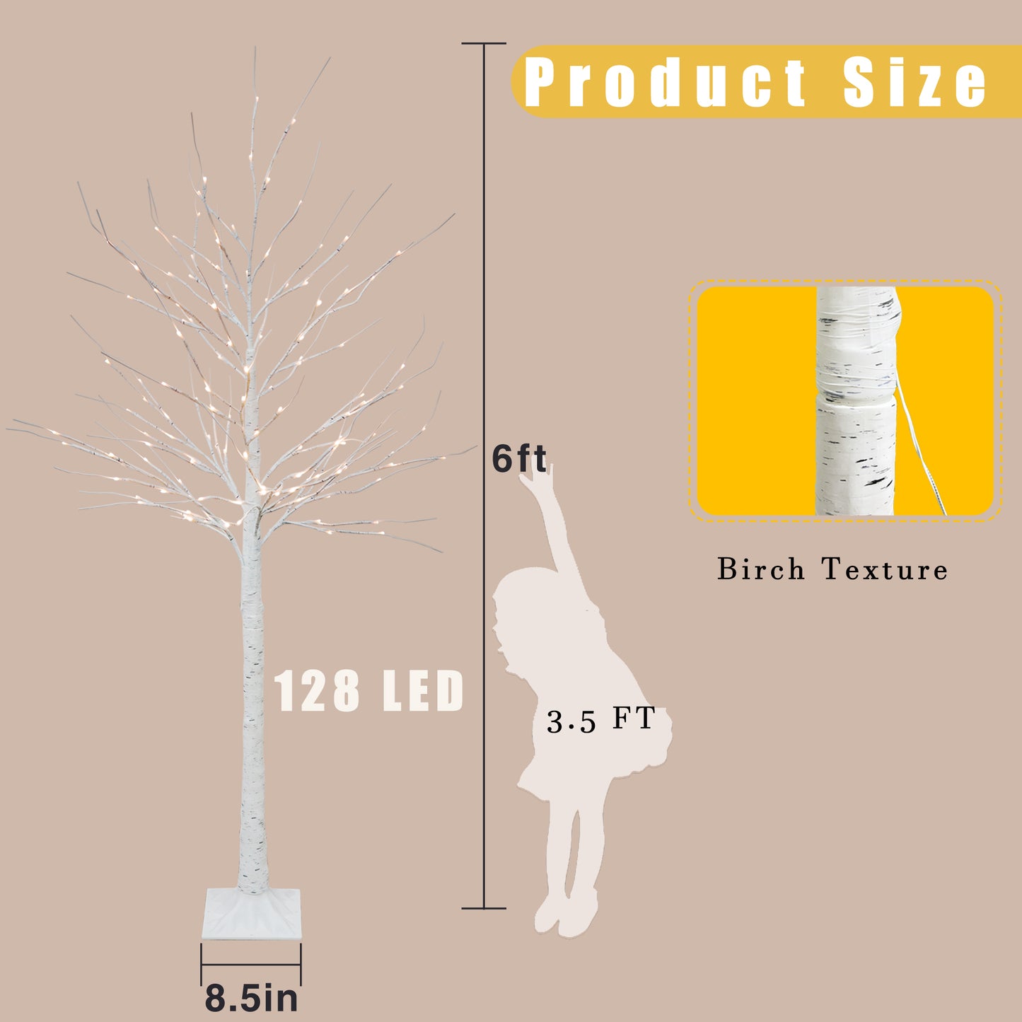6 FT 128 LED Artificial Birch Tree Lights(Plug In)