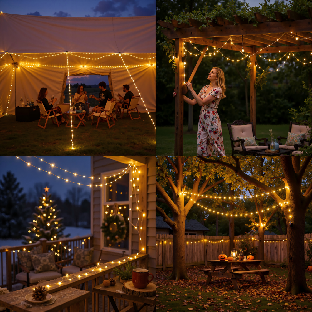 32FT Rechargeable LED Camping String Lights with 8 Modes(Battery/ Solar/ USB)